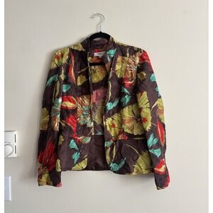 Coldwater Creek 100% SILK Open‎ Front Jacket Y2K Floral Colorful Small Brown Red